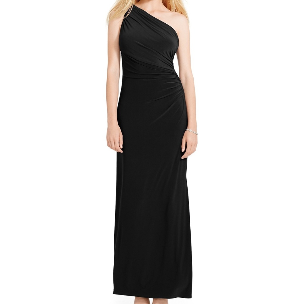 Lauren Ralph Lauren One-Shoulder Brooch Gown